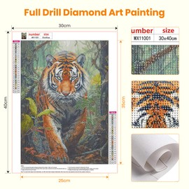 Lxmsja 5D Diamond Painting Tiger Diamond Painting Animals Adults, Tiger Diamond Painting Pictures Adults, Full DIY Diamond Art Painting Embroidery Set Cross Stitch Pictures Home Wall Decor 30 x 40 cm