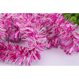 YYCRAFT 10 Yards Two-Color Metallic Tinsel Twist Garland (3 Inch,Hot Pink/White)