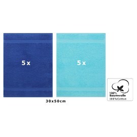 Guest Towel Set PREMIUM 10 pieces 100% cotton quality 470 gsm, colour royal blue and turquoise