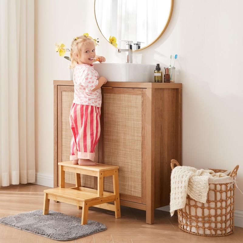 Bamboo Step Stools for Adults Kids, 2 Step Stool for