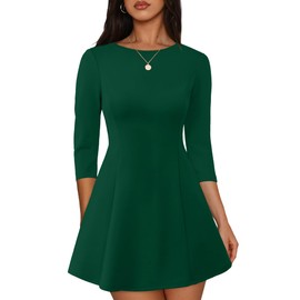 RUMIA Summer Dresses for Women Casual Boat Neck 3/4 Sleeve Mini Dress DarkGreen M