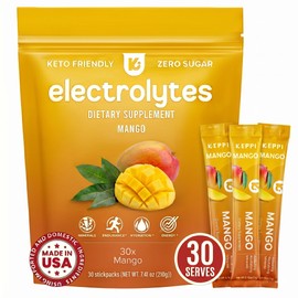 Keppi Sobres de Electrolitos de Mango En Polvo 30 Sobres de Hidratación Sin Azúcar, Cetogénicos, Perfectos para Viajes, Gimnasio Y para Refrescarse A 