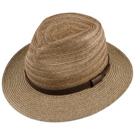 Stetson Denvaron Traveller Straw Hat Sun Hat Summer Hat Beach Hat Toyo Hat Men with Leather Strap Autumn Winter, brown-mottled