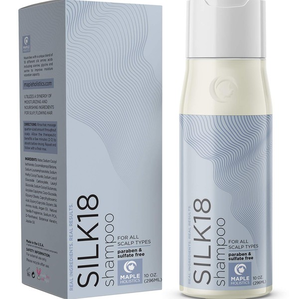 Moisturizing Shampoo for Dry Damaged Hair - Silk18 Anti Frizz Ultra Hydrating Shampoo for Men and Women with Silk Amino Acids Jojoba and Keratin Complex - Sulfate Free Shampoo for Color Treated Hair