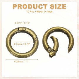 PATIKIL Metal Spring O Rings 19mm, 10 Pack Zinc Alloy Round Snap Clip Paracord Keychain Lanyard Trigger Keyring Buckle for Purse Shoulder Bag Handbag DIY Crafts, Bronze