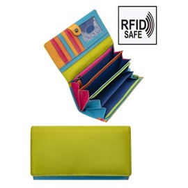 Prime Hide Woman's Large Leather Purse Multi Colour Premium Leathers, RFID Blocking Ladies Matinee Style Designer Purses - Green
