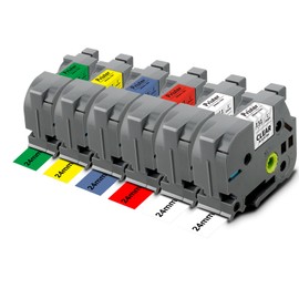 Pristar 24 mm Compatible Label Tape to Replace Brother TZe-151 TZe-251 TZe-451 TZe-551 TZe-651 TZe-751 TZe 24 mm for Brother PT-E550W P750W D600 P710BT D600VP E500 P700 E5500 WVP WWWP 00vp 6 pack