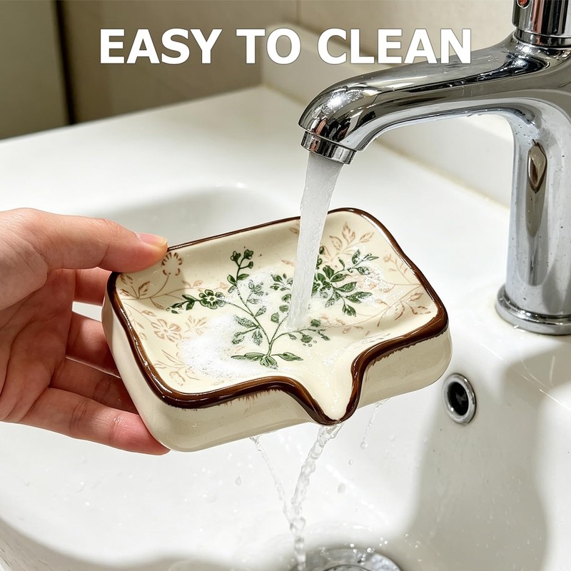 Ceramic Non-Slip Soap Holder with V-Drainage