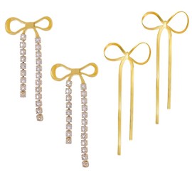 PINCHUAN 2pairs Gold Bow Earrings Small Classic Bow Stud Earrings Gold Bow Knot Earrings Pearl Bow Earrings Pink Bow Earrings Bow Drop Earrings Christmas Gift Bow Earrings for Women-2pairs Long