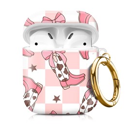 Compatible with AirPods 2nd 1st Generation,Cute Hard Case with Golden Keychain, Soft TPU Protective Shockproof Case for Girls Women (Cute Cowgirl Boots)