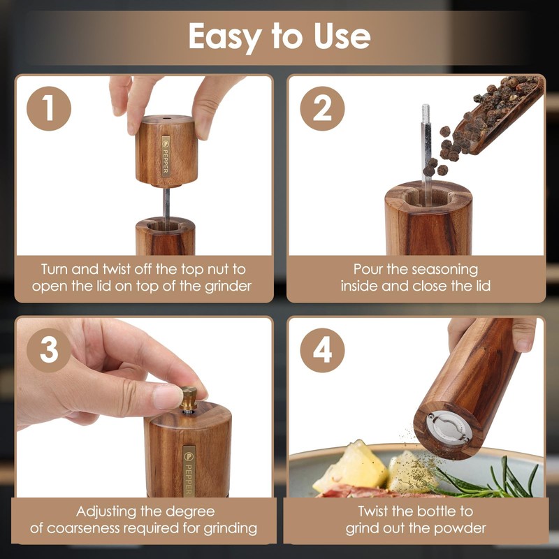 Foyucool Wooden Salt and Pepper Grinder Set, 8 inch Manual