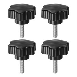 sourcing map 4pcs Star Knobs M8 x 25mm 304 Stainless Steel Threaded Stud 46mm Plastic 6-Star Head Hand Tightening Thumb Screw Clamping Jig Knob Handle, Black
