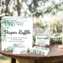 50 Pcs Greenery Diaper Raffle Box for Baby Shower, Diaper Raffle Tickets with Diaper Raffle Card Sign Box, Baby Shower Card Box and Advice Cards, Party Favors Decorations Supplies Game Cards