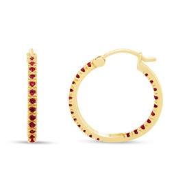 Simulated Pink Ruby July Birthstone Oval Hoop Earrings In 14k Yellow Gold Over Sterling Silver