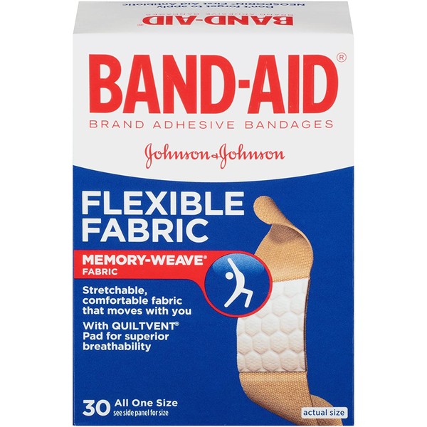 Band-Aid Brand Adhesive Bandages, Flexible Fabric, 30 Count, 1.9 cm x 7.6 cm (Pack of 2)