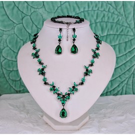 BiBeary Jewellery Set Bridal Women's Leaf Flower Wedding Statement Necklace Earrings Set Party Prom, Zirconia