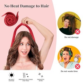 Flylipu- Diadema con varilla para rizar sin calor, diadema mejorada de 60" extra larga para rizos sin calor, rizadores de cabello suaves