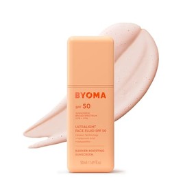 BYOMA SPF 50 Fluido Facial - Protector solar facial ultraligero para todos los tonos de piel - Brillo luminoso, sin residuos blancos - Hidratante con SPF fortalece la barrera de la piel - 1.69 fl.oz