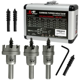 Carbide Hole Cutter 7/8, 1-1/8, 1-3/8”, Heavy Duty Carbide Tipped Hole Cutter for The Professional, Carbide Hole Saw Kit with 3 Extra Pilot Bits by S&F STEAD & FAST