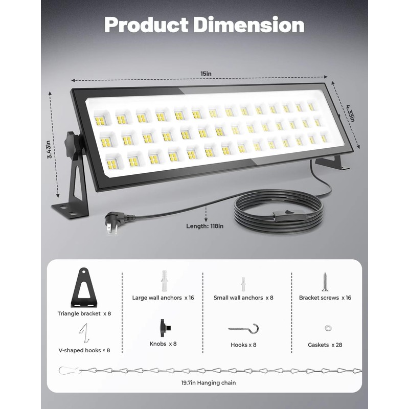 4 Pack Linkable LED Shop Lights, 100W 15000LM Aluminum Plug