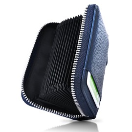 QUARE Men's Card Case, Card Holder, Coin Purse, Mini Wallet, Large Capacity, Compact, Small, Skimming, Genuine Leather Coin Case, navy