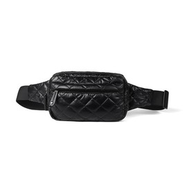 Nollia Quilted Black Crossbody Belt Bag – Lightweight Nylon Fanny Pack with Adjustable Strap & Multiple Pockets for Travel, Sports & Everyday Use