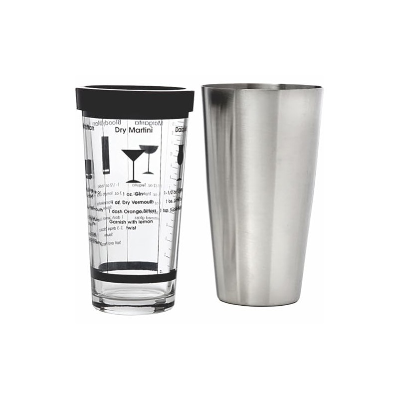 Boston Shaker with Recipes, Stainless Steel and Glass - 16