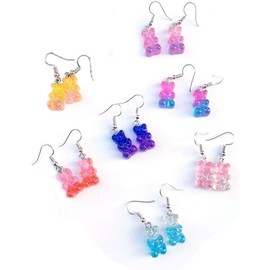 Tiande Juego de 8 pares de aretes de oso de resina, colores dulces, diseo de dibujos animados, regalos de cumpleaos para mujeres, 0.52 inches, Metal Acrlico