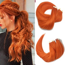 Hair Extensions Tape In Orange Thick Human Hair 18inch