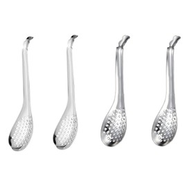BOBOZHONG Spherification Spoon,4 Pieces Caviar Spoon Strainer Colander Stainless Steel Slotted Spoon Egg Strainer Cuisine Strainer Portable Salad Fruit Slotted Spoon for Kitchen