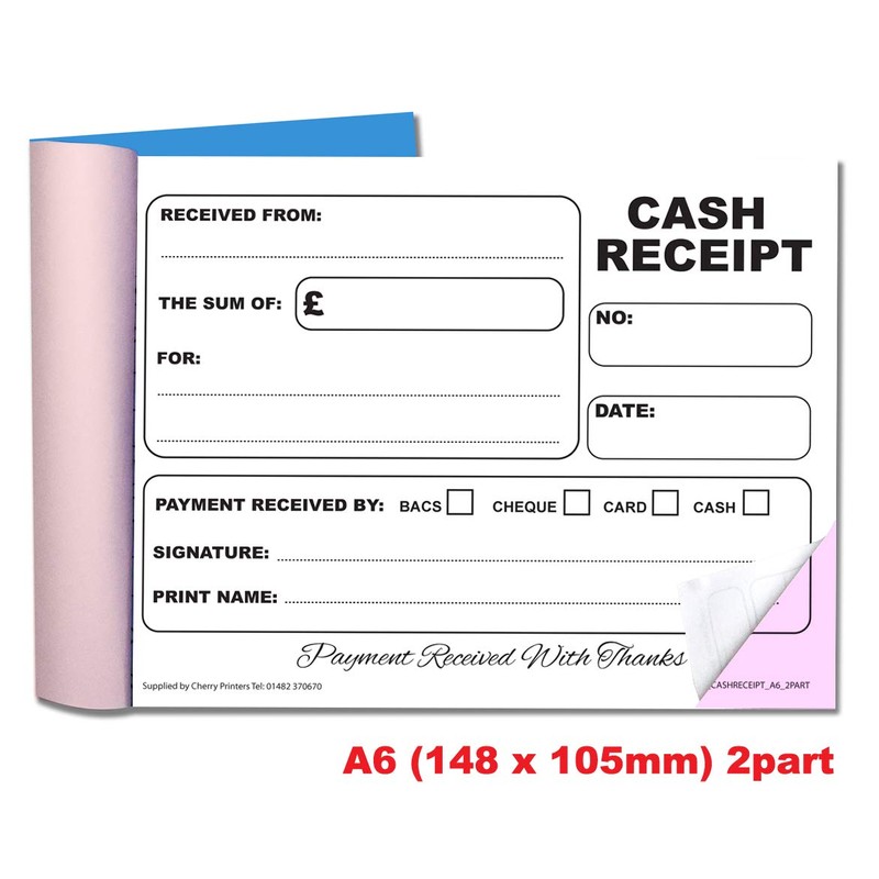 Cherry Carbonless NCR Cash Receipt Duplicate Book A6 50 Sets