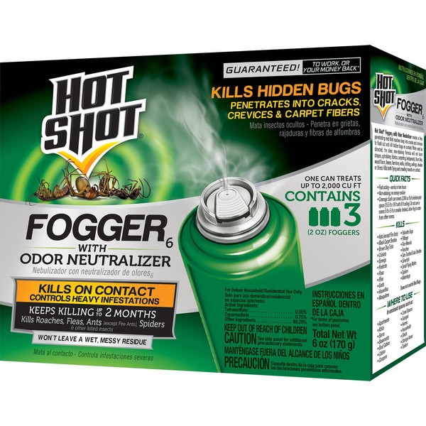 Hot Shot Pest Control Fogger, Kills Roaches, Ants, Spiders & Other Insects On Contact, Controls Heavy Infestations Indoorsy, 6-pack - 18-count