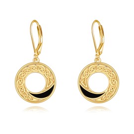 Sterling Silver Celtic Earrings Gold Plated Black Onyx Irish Dangle Earrings Celtic Knot Drops Jewellery Gifts for Women Girls