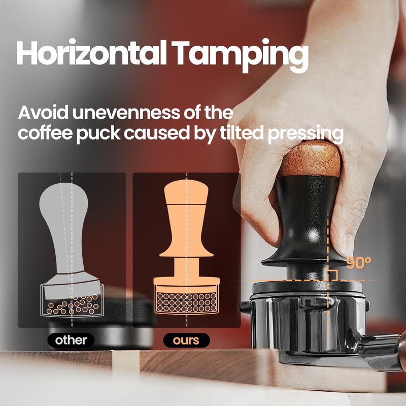 MHW-3BOMBER 58mm Coffee Tamper, Wooden Espresso Tamper Tool with 2