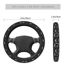 Teery-YY Black and White Dinosaur Skeleton Car Steering Wheel Cover Soft Elasticity Universal 15 Inch Car Accessories Steering Wheel Protector for Women Men Girls Lady
