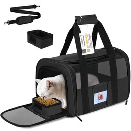 SECLATO Pet Carrier - Airline Approved for Small Dogs, Kittens, Cats Under 15lb - Collapsible Soft Sided TSA Cat Travel Carrier - Black