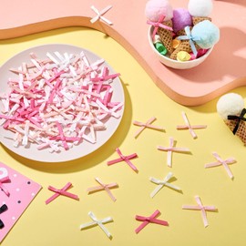 Elecrelive 100Pcs Mini Satin Ribbon Bows DIY Craft Tiny Bows Pink White Small Ribbon Bowknot Ornaments Christmas Bows for Hair Clip Gift Wrapping Bouquet Home Wedding Decoration
