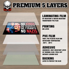 No Kings No Fascists No Tyrants | Bumper Sticker or Car Magnet | Retro Vintage Magnetic Bumper for Refrigerators Doors Trucks Cars [7.5x3.75]