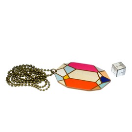 Miniblings Wooden Diamond Necklace - Handmade Fashion Jewellery I Geometric Pattern Geometric Shape Gemstone Diamond Chain 80 cm Colourful - Ball Chain, Wood, metal, Diamond