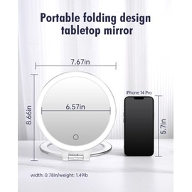 FASCINATE Magnifying Mirror 10X 1X Double Sided Magnification Makeup Vanity Mirror Rechargeable Lighted Mirror with 3 Color Setting Adjustable Rotation LED Vanity Desk Mirror