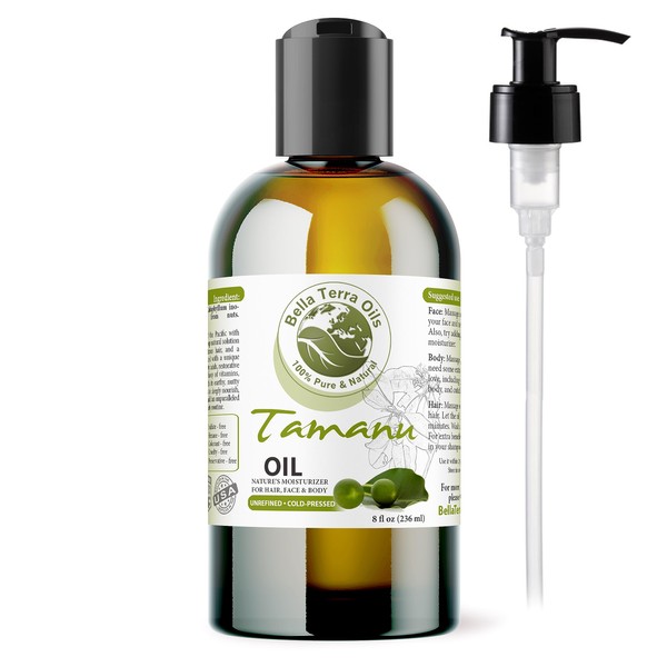 Bella Terra Oils Tamanu Oil – 8oz, Pure, Rare, and Luxurious for Radiant Skin and Vibrant Hair