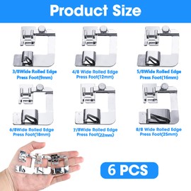 Set of 4 Stainless Steel Presser Feet, Narrow Rolled Hem Presser Foot Presser Foot Set (3/8J 4/8 5/8 6/8 7/8 8/8 mm) Rolled Hem Foot Presser Foot Foot Sewing Machine Feet Kit Presser Hem Feet for