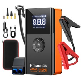 Portable Car Jump Starter with Air Compressor, 4000A 180PSI Car Battery Jump Starter Battery Pack (10L Gas/8L Diesel), 12V Car Jump Box Car Battery Jumper Starter, Large LCD Display,2 Lights (Orange)