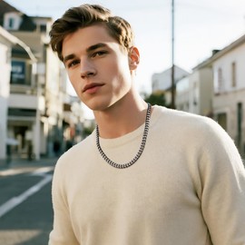 Men's Curb Chain Stainless Steel Chain Bicolour - 6 mm 8 mm Wide Stainless Steel Link Necklace Bicolour Cuban Chain Robust Link Chain Necklace Stainless Steel Gifts for Men Boys 50 cm Length