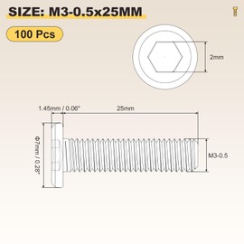 METALLIXITY Flat Head Hex Socket Cap Screws Bolts(M3-0.5x25) 100Pcs, 304 Stainless Steel Hex Socket Furniture Bolts Screws - for Furniture Woodworking Project, Silver Tone