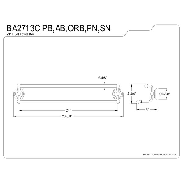 Kingston Brass BA2713AB Milano 24" Dual Towel Bar, Antique Brass