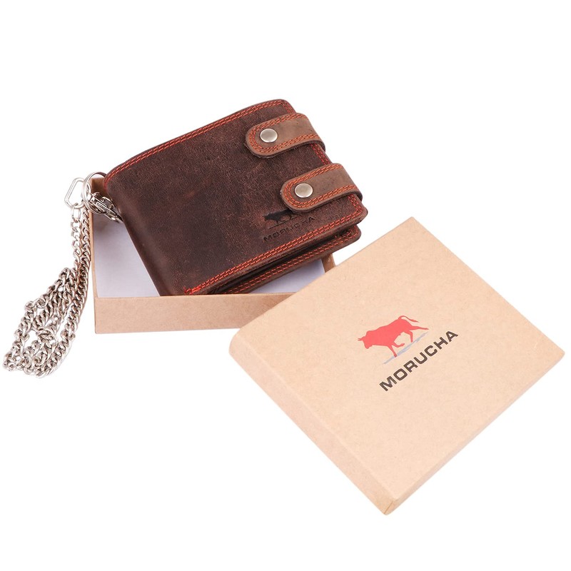 MORUCHA RFID Blocking Men's Biker Wallet Genuine Distressed Hunter Leather