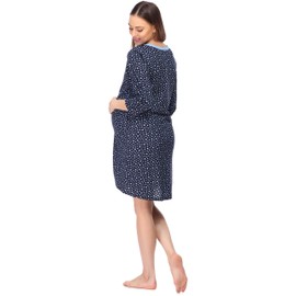 Bellivalini Women's Maternity Nightdress 3/4 Arm with Nursing Function BLV50-115 (BlueStars (Navy), S)