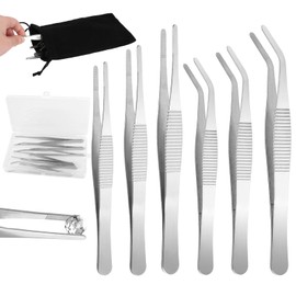 6-Piece Tweezers Set, 3 Sizes Stainless Steel Tweezers, 16 cm Long Tweezers with Storage Bag, Professional Non-Slip Curved Tweezers for Craft Repair, Sewing Machines, Jewellery, 12.5-16 cm