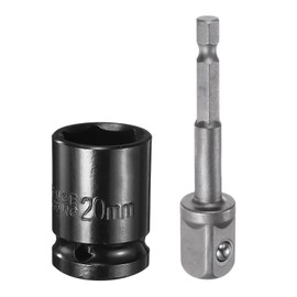HARFINGTON Deep 6-Point Impact Socket 1/2" Drive 20mm Metric Socket 1.5" Length with 1/4" Hex Shank Adapter, CR-V Steel Socket Adapter Accessory Tool Set Kit for Hex Bolts Nuts
